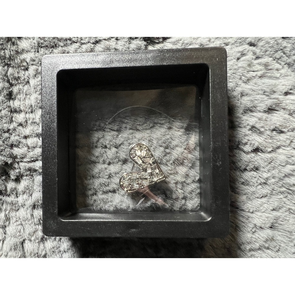 Silver Tone Heart Brooch Pin Clear Baguette Crystal Mosaic Asymmetrical Design‎